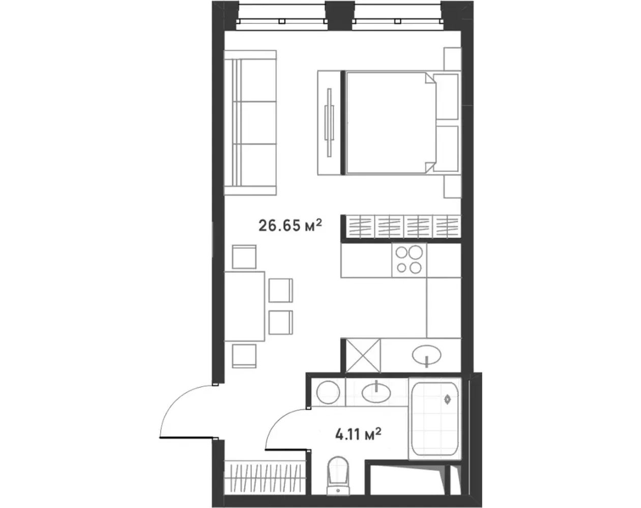 Студия, 30,76 м²